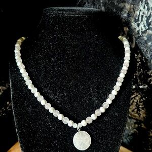 Rose Quartz Moon Necklace (Rose Quartz and Howlite Beads)